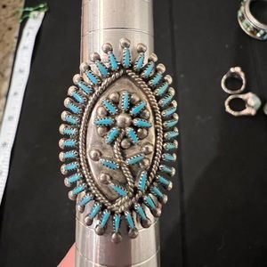 VS Johnson Zuni Needle Point Sterling  Silver Ring Native American Turquoise Sz7